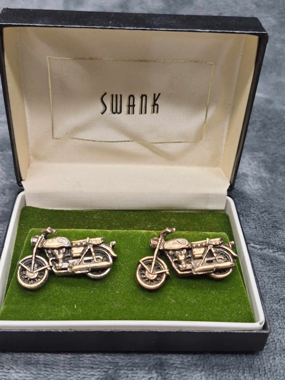 SWANK Vintage-style Motorcycle Cufflinks Gold Tone  Original Box